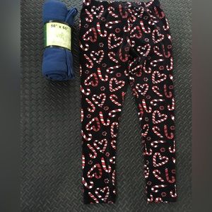 XL Women heart shaped candy cane pajama bottoms and  New fleece throw